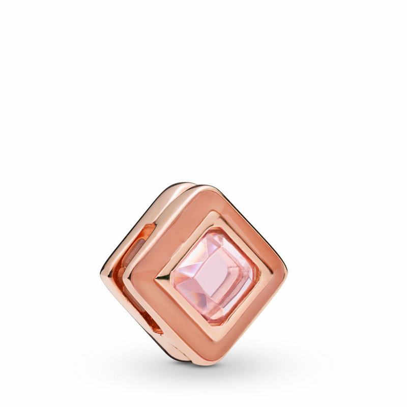 Pandora Reflexions™ Sparkling Pink Square Clip Charm Ireland - Pandora Rose/Enamel/Pink/Crystal - 21